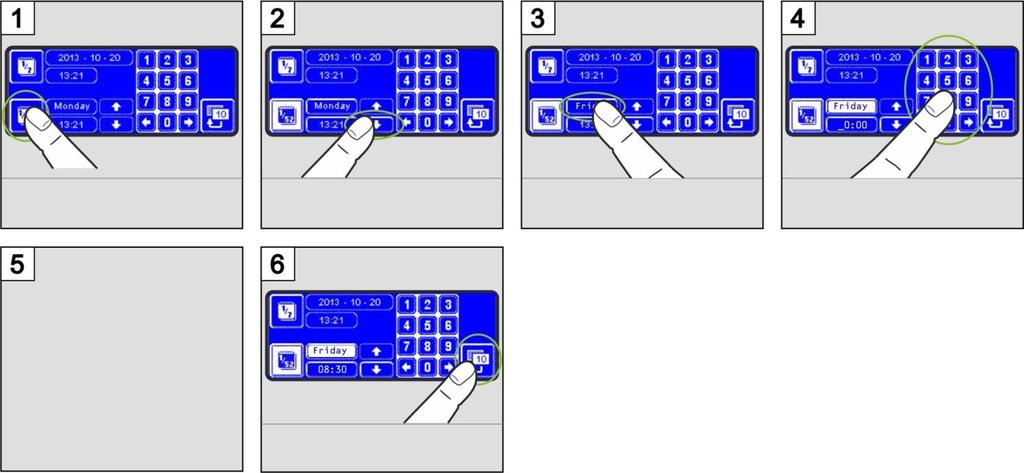 Nabídka PIN 13.2 Automatické zapnutí/vypnutí Zde můžete provádět tato nastavení: naprogramovat, kdy se má stroj automaticky doplnit a ohřívat. naprogramovat, kdy se má stroj automaticky vypnout.