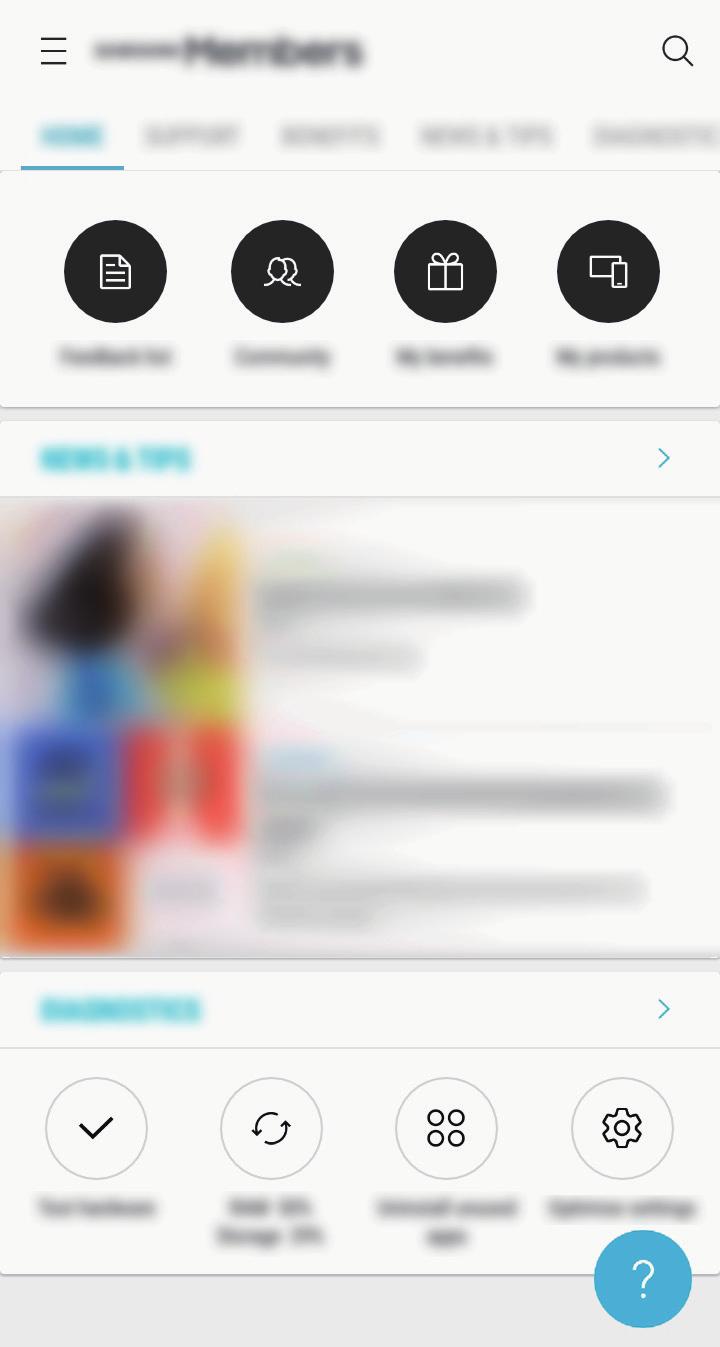 Aplikace a funkce Samsung Members Aplikace Samsung Members nabízí zákazníkům služby podpory, jako je například diagnostika problému se zařízením, a umožňuje uživatelům odesílat dotazy a hlášení o