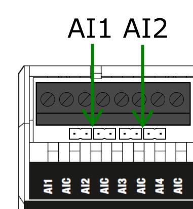 mají mít ukončení sběrnice zapnuto Zapojení Analogové vstupy AI1 a AI2 mají nastavitelné rozsahy