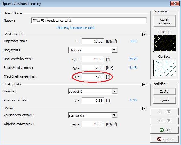 Dialogové okno Úprava vlastností zeminy Pozn.
