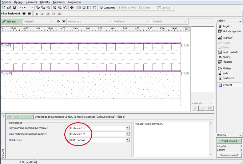 Tabulka s parametry zemin Zemina (specifikace, zatřídění) Objemová tíha 3 γ kn m [ ] Edometrický modul MPa E oed [ ] Koeficient strukturní pevnosti m Jílovitá zemina 18,5 1,0 0,1 Sypanina 20,0 30,0