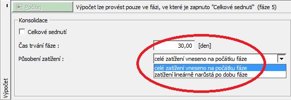 V rámu Výpočet zadáme čas trvání 2. fáze odpovídající budování vlastního tělesa násypu.