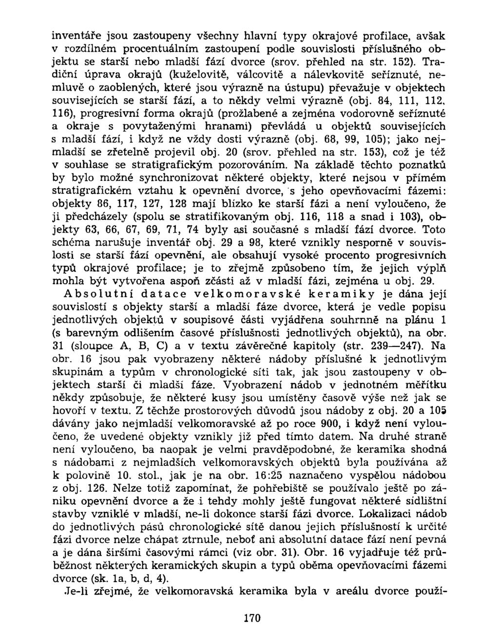 inventáře jsou zastoupeny všechny hlavní typy okrajové profilace, avšak v rozdílném procentuálním zastoupení podle souvislosti příslušného objektu se starší nebo mladší fází dvorce (srov.