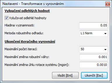 měření geodetické sítě (Ukončení iteračního výpočtu) a apriorní charakteristiky přesnosti měřených geodetických veličin (Směrodatná odchylka měřené veličiny, Apriorní jednotková směrodatná odchylka).