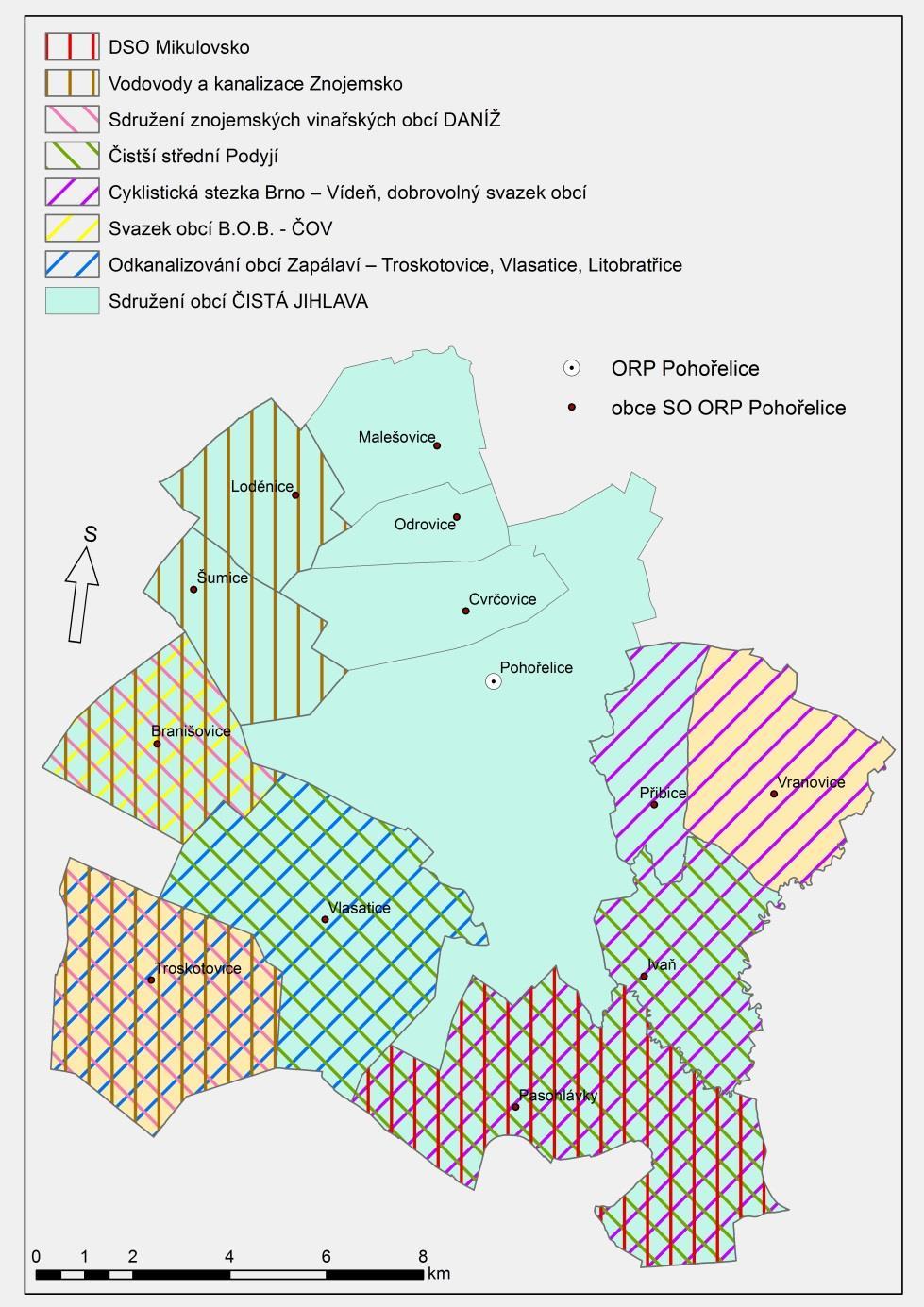 2 Souhrnná zpráva za všechny DSO v území Ve správním obvodu ORP Pohořelice působí osm dobrovolných svazků obcí (Čistší střední Podyjí, Odkanalizování obcí Zapálaví Troskotovice, Vlasatice,