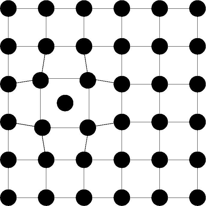 Pohyb bodových poruch přeskoky atomů v rámci sousedních poloh v krystalové