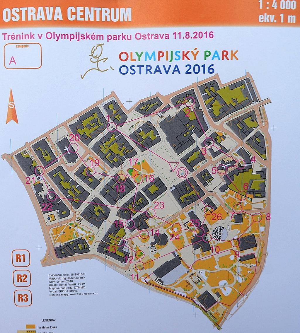 Zde je příklad mapy pro orientační běh. Závod proběhl 11. srpna 2016 v rámci Olympijského parku v době konání olympijských her v Rio de Janiero. Mapa zabírá prostor Masarykova náměstí a Černé louky.