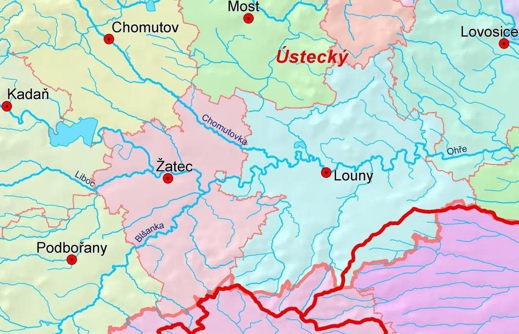 II. Vodní režim ÚDAJE O ÚZEMÍ č. 44 56 VODNÍ TOKY Území SO ORP Žatec leží celé v povodí Ohře, která je zhruba západovýchodní osou území SO ORP. Obr.