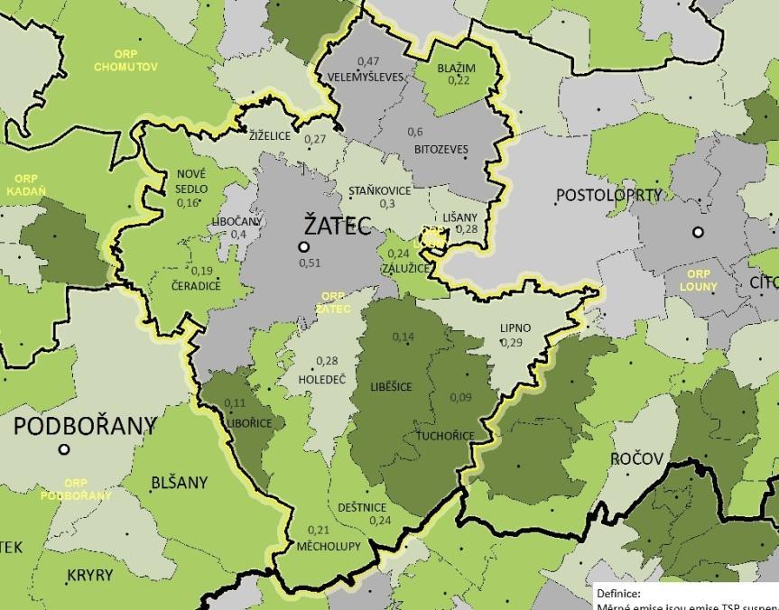 Měrné územní emise z mobilních zdrojů znečištění měrné emise jsou emise TSP suspendované částice (celkový prašný aerosol) za