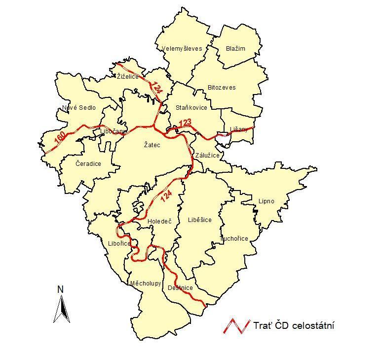 ŽELEZNIČNÍ DOPRAVA v SO ORP Žatec Silniční doprava Území SO ORP Žatec není přímo napojeno na síť dálnic a rychlostních komunikací.