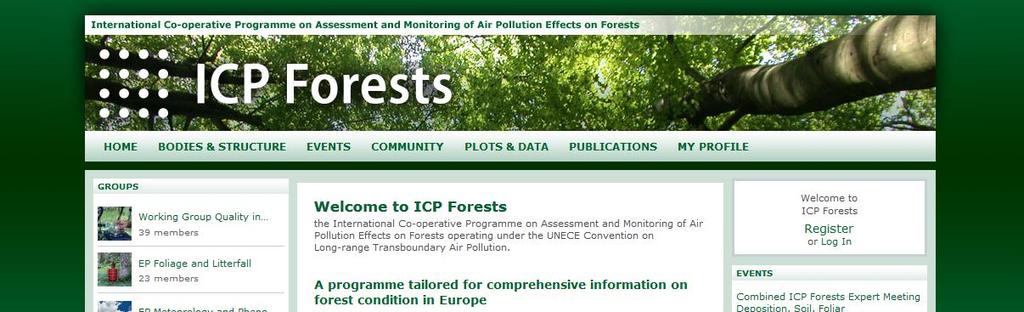 ICP FORESTS Na třetím zasedání výkonného orgánu LRTAP v červnu 1985 byl založen Mezinárodní kooperativní program sledování a vyhodnocování vlivu znečištění ovzduší na lesy International Cooperative