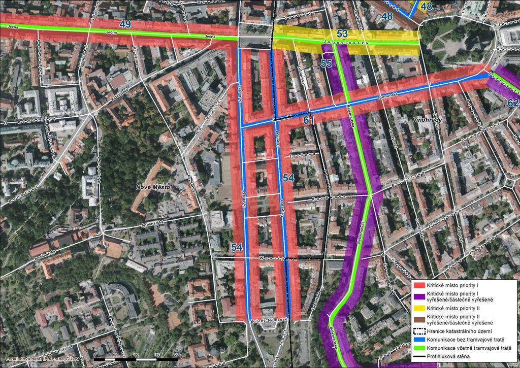 54 Nové Město Sokolská, Legerova V ulicích Sokolská a Legerova byla lokalizována kritická místa v úseku mezi křižovatkami s komunikacemi Ječná a Boženy Němcové.