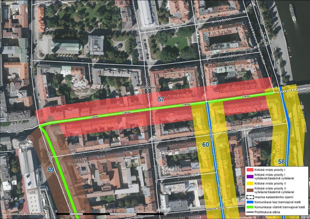 57 Smíchov Lidická V ulici Lidická bylo lokalizováno kritické místo v úseku mezi křižovatkami s komunikacemi Janáčkovo nábřeží, Nádražní a Štefánikova.