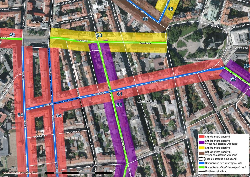 61 Nové Město, Vinohrady Rumunská V ulici Rumunská bylo lokalizováno kritické místo v úseku mezi křižovatkami s komunikacemi Sokolská a Francouzská.