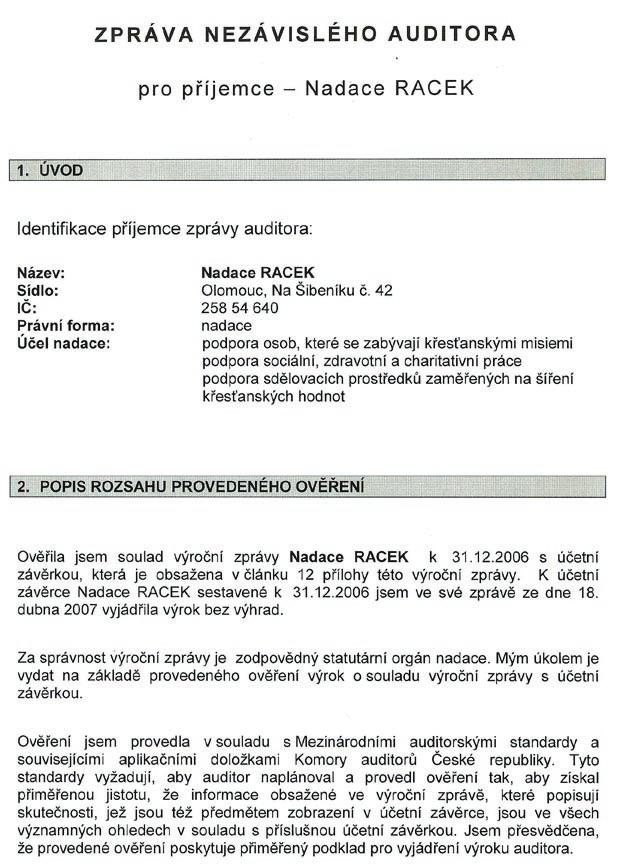 9. Zpráva auditora Nadace