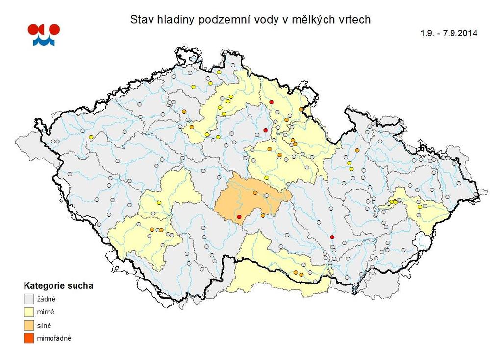 E. Podzemní vody U podzemních vod je stav sucha definován pomocí pravděpodobnosti výskytu dané hladiny ve vrtu v daném kalendářním měsíci.
