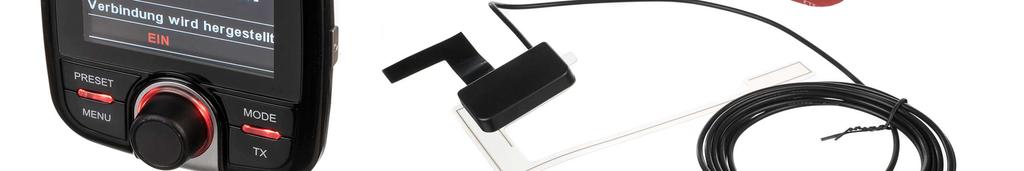 Rozsah dodávky DAB+ autoadaptér Dvojnásobný USB port se zástrčkou do cigaretového zapalovače Napájecí kabel Aktivní DAB anténa 2 držáky (s oboustrannou lepicí páskou a pro připevnění do ventilačních