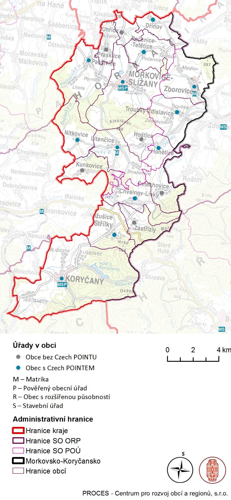 Místní příslušnost je určena správním obvodem příslušného úřadu. V oblasti Morkovsko-Koryčansko vykonává celkem 14 obcí přenesenou působnost pouze v základním rozsahu obce 1. stupně.
