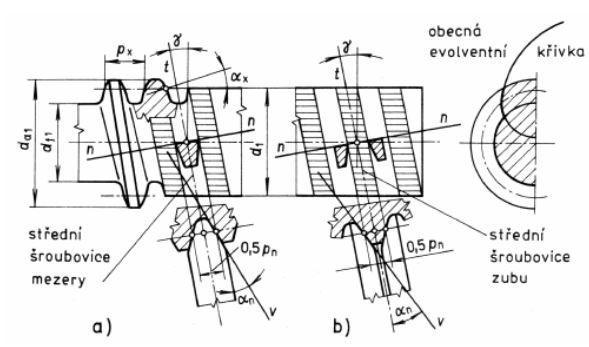 UTB ve Zlíně, Fakulta technologická 32 Obr. 17. Šnek obecný [2] šneky evolventní křivka boku zubu v čelní rovině je evolventa.