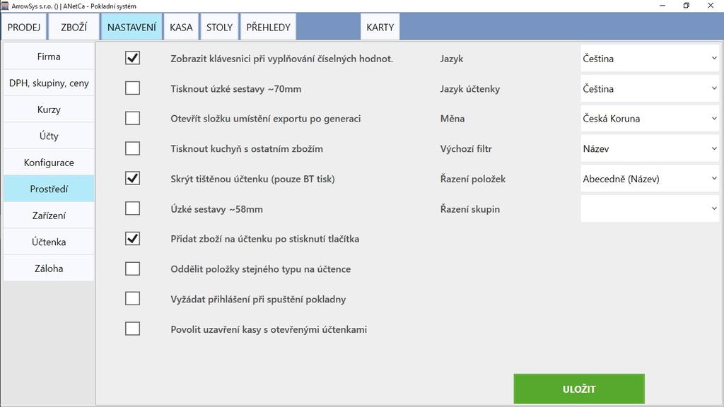 Prostředí PROSTŘEDÍ Slouží k nastavení prostředí celého programu.