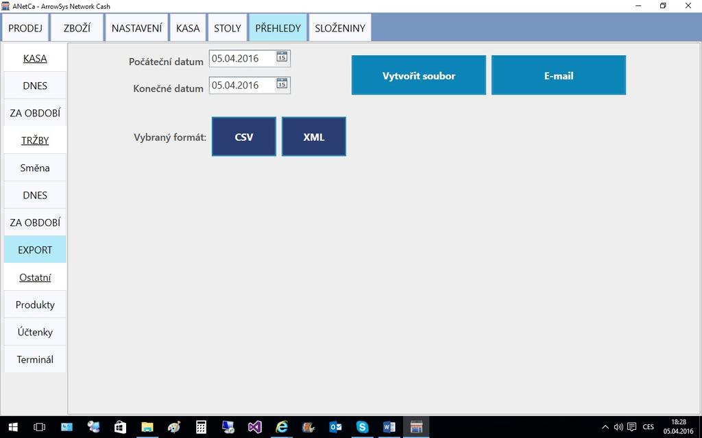 Export dat Export dat Program ANetCa umožňuje export dat do tvaru CSV nebo XML za období a tak vybraná data umístit na datový nosič nebo odeslat