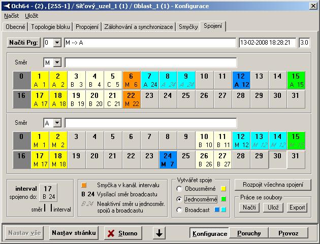 1.8.2.6 Kroskonekt Propojení kanálových intervalů nabízí 16 předvoleb programů. Aktivní je vždy jeden, ostatní s používají pro rekonfiguraci při záloze. Pod kartičkou spojení se skrývá kroskonet.