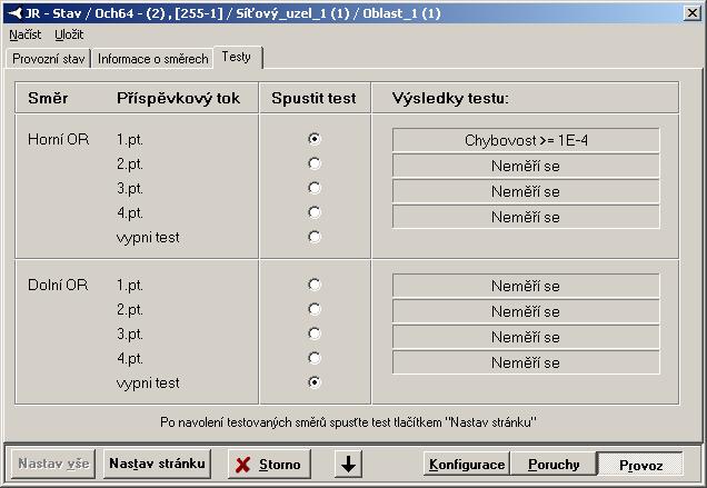 2.2.3.3 Testy Na stránce Testy lze do cesty příspěvkových toků vložit zkušební signál 2 15-1 a na výstupu přijímače změřit chybovost signálu.