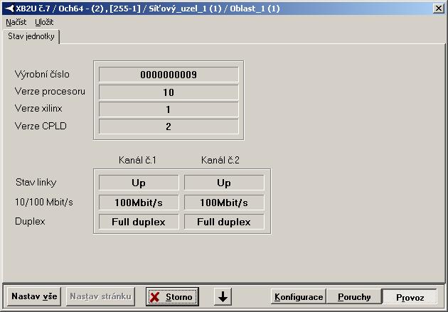 2.11.3 Provoz V levé části záložky jsou zobrazeny informace o verzích FW a výrobní číslo jednotky načtené z databáze Dorisu.