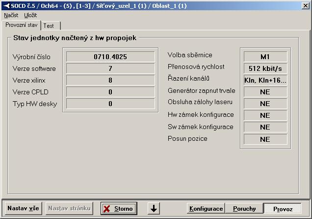 2.12.3 Provoz 2.12.3.1 Provozní stav V levé části záložky jsou zobrazeny informace o verzích FW a HW a výrobní číslo jednotky. To je zobrazeno, pokud se zadá do projektu Dorisu.