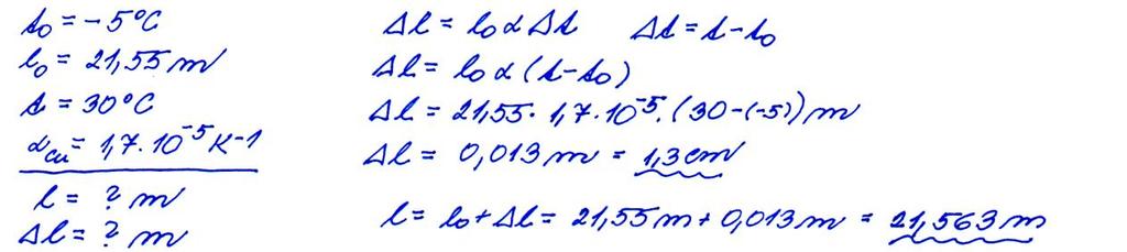 e) příklady (další v teoretickém cvičení 5) 1 Měděný drát má při teplotě 5 C délku 21,55 m. Jakou délku má drát při teplotě 30 C?