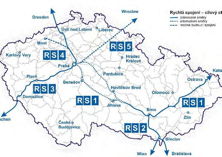 Vozidla a tratě Tratě rychlých spojení v ČR jsou tvořeny: konvenčními (CR) tratěmi pro rychlost 200 km/h (typicky: Brno Přerov) vysokorychlostními (HS) tratěmi pro rychlost 350 km/h (typicky: Praha