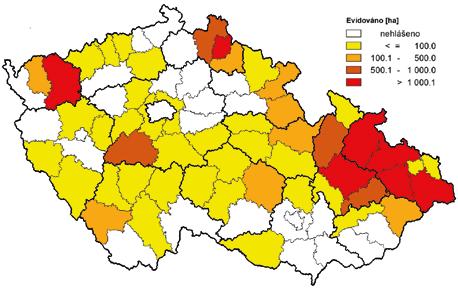2018 Zpravodaj ochrany lesa. Supplementum douglaska). V evidenci zasílané Lesní ochranné službě jsou evidované barevné změny vykazovány jako plocha žloutnutí smrku.