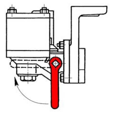2.4 Vypínací ústrojí potrubního zrychlovače 2.4.1 Kohout pro zapnutí nebo vypnutí činnosti potrubního zrychlovače má jednoduchou rukojeť umístěnou přímo na tělese potrubního zrychlovače a natřenou červeně (obr.