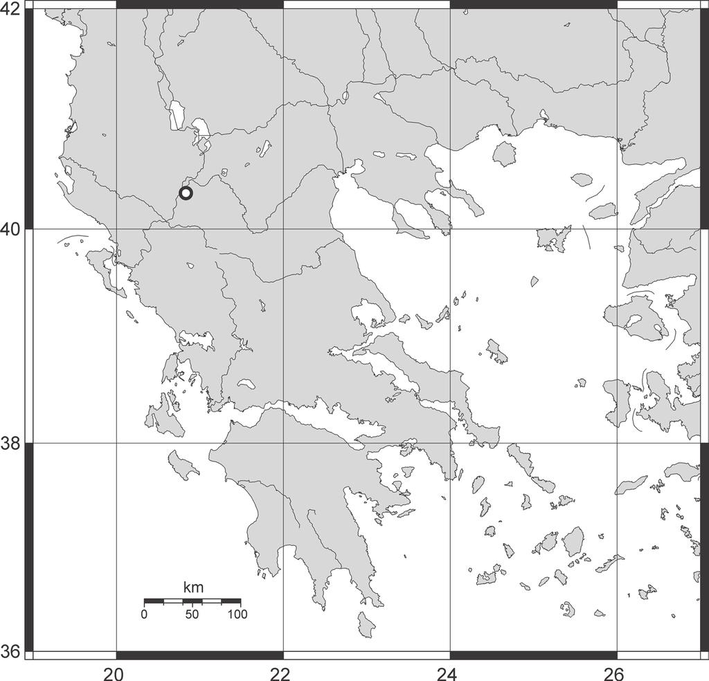 Fig. 1. Map of Greece indicating locality of Zabrus skoupyi sp. nov. Obr. 1. Mapa Řecka s vyznačenou lokalitou Zabrus skoupyi sp. nov. apex steep to almost vertical in lateral view.