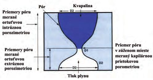 distribučná krivka relatívneho objemu pórov v závislosti od ich priemeru z ktorej sa určil priemer veľkého póru D5 a stredného póru D50 v μm. Distribučné krivky sa získali z 10 paralelných meraní.