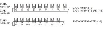 Propojovací systémy Propojovací lišty 10 mm 2, 16 mm 2 (1 TE) Délka 1 m Koncový kryt nutno objednat samostatně Schéma zapojení L1 L2 L3 N Technické údaje Elektrické: Jmenovité napětí, frekvence