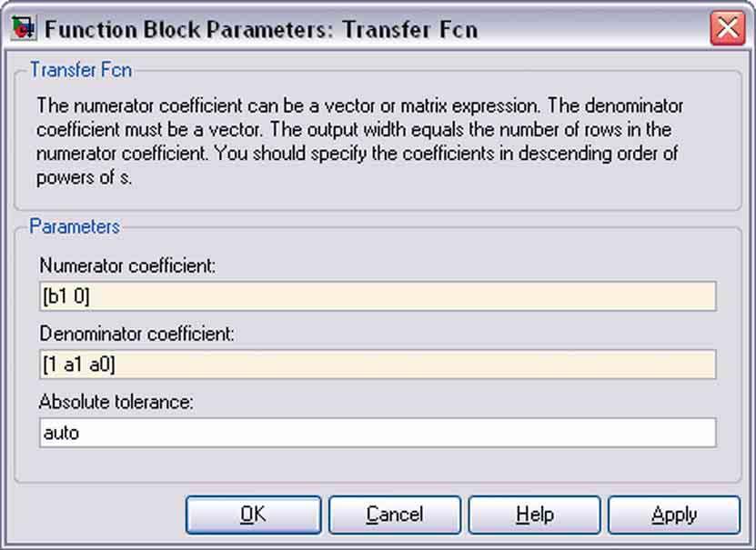 .-3: Definice obrazového přenou v bloku Tranfer Fcn Zobrazení průběhů do paralelních oken grafu zajiíme naavením parameru Number