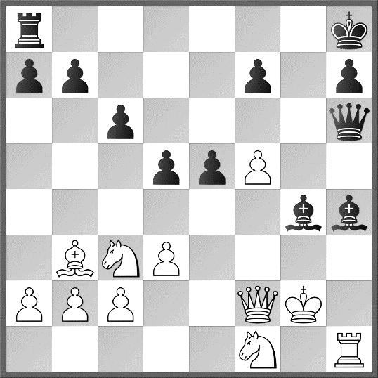 16.f4 Jb8 17.Jxe7+ Dxe7 18.f5 Sc8 19.Dxd5 (Bílý přehlíží, že ihned f6 je silnější) 19...Sb7 20.Dd3 Dxe5 21.f6 g6 22.Sf4 Dd5 23.Dh3 h5 (Na 23...Jd7 násl. by 24.Vad1 Dc6 25.Vxd7 s násl. 26.Dh6) 24.