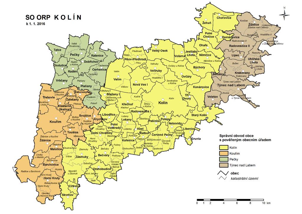 pověřeným obecním úřadem Pečky. Obcemi s pověřeným obecním úřadem jsou Kolín, Kouřim, Pečky a Týnec nad Labem.