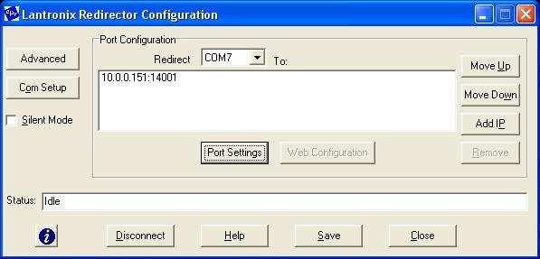 2. Nastaveni IP adresy a portu - V menu Com Setup vyberte volné číslo budoucího virtuálního portu - V menu Add IP zadejte IP adresu a IP port vašeho modulu UDS10 (1100) 3.