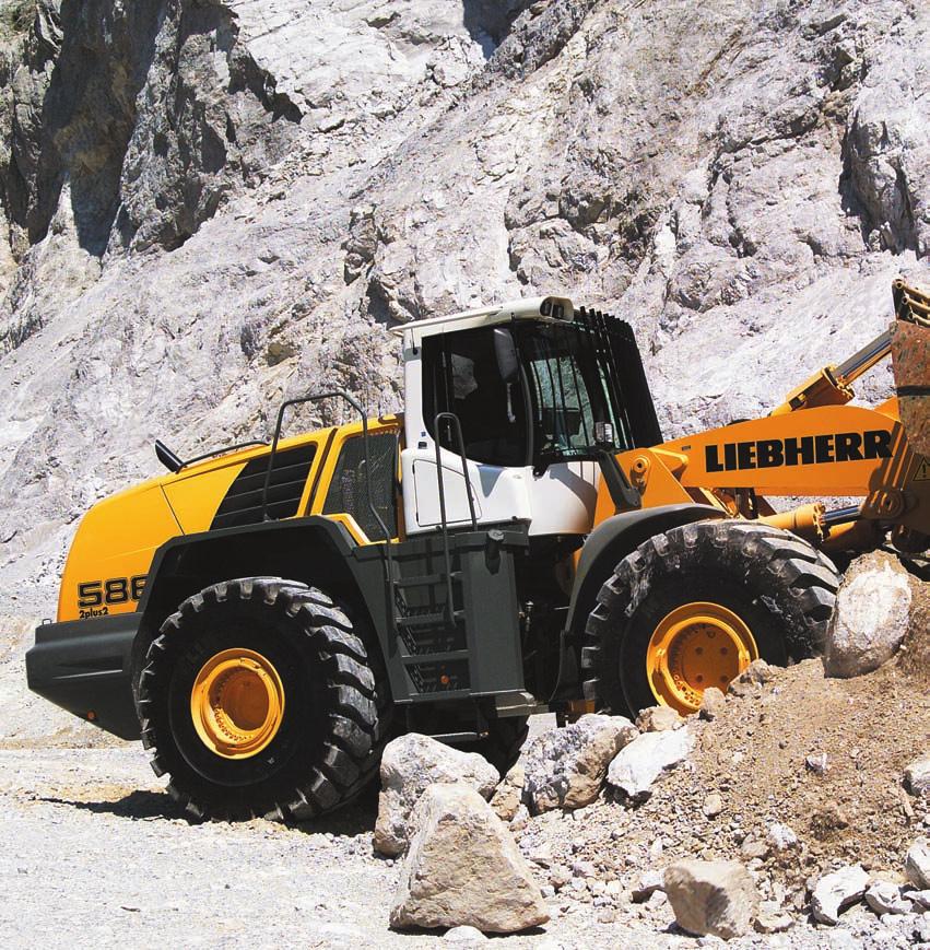Pohon pojezdu Liebherr Optimální rozložení hmotnosti podélně namontovaným vznětovým motorem Liebherr, výstupní hřídel ukazuje dozadu.