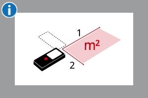 Obsluha Plocha Oblast je vypočítána na matematickém základě vynásobením dvou vzdáleností. Laser namiřte na první cílový bod. Laser namiřte na druhý cílový bod.