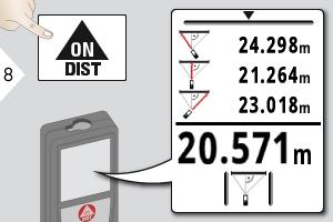 Obsluha Výsledek je zobrazen v linii shrnutí a měřená vzdálenost výše. Stisknutí tlačítka měření po dobu 2 sekund ve funkci automaticky aktivuje minimální nebo maximální měření.