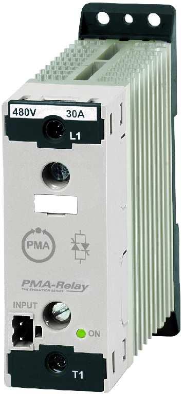 PMA a Company of WEST Control Solutions PMA-Relay S Polovodičové relé s chladičem, jedno-, dvou- nebo třífázové jmenovitý proud 30 A až 210 A Vhodné pro odporovou zátěž i infralampy Pracovní napětí