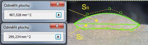 poměru jednotlivých ploch, nikoli o reálné hodnoty ploch návarů. Průběh měření daných ploch je zobrazen na obrázcích 34, 35 a 36.