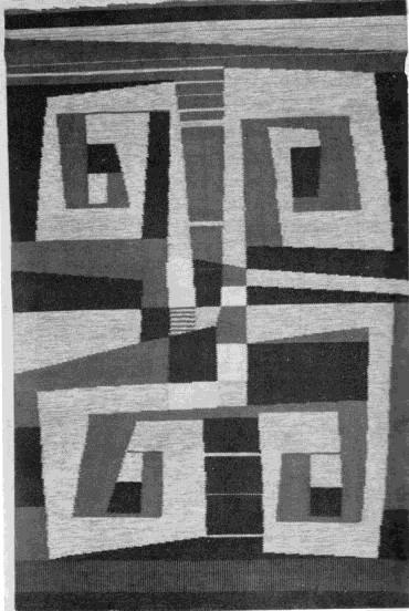 14 a 15: ručně tkané koberce, 1949 Technika ručně vázaných koberců pochází z Orientu, tam byla výroba dovedena k dokonalosti.