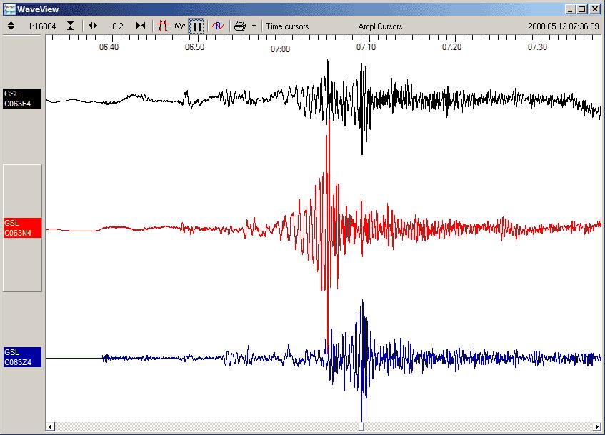 Obr. 6: Záznam zemětřesení Mw 7.9 v Číně z 12.