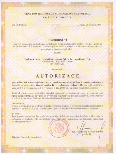 uvedeného geometrického parametru pro pokrytí legislativních a technických požadavků resortu ČÚZK, úkolu Programu rozvoje metrologie č.