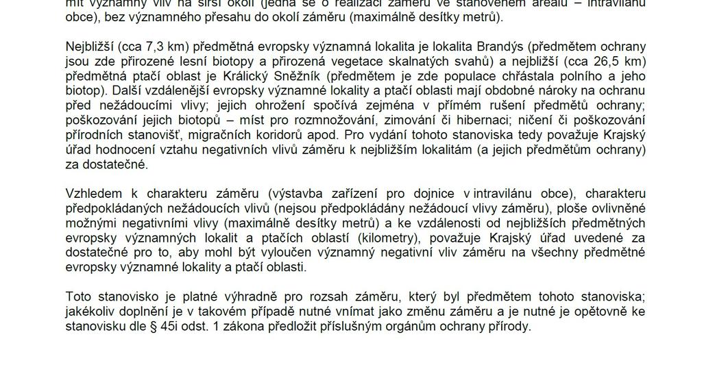 vlivům záměru na