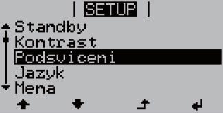 Pokud po dobu minut nedojde ke stisknutí žádného tlačítka, - střídač přejde z libovolné pozice v rámci nabídky Setup do režimu zobrazení NYNÍ (výjimka: položka nabídky Standby ), - zhasne podsvícení